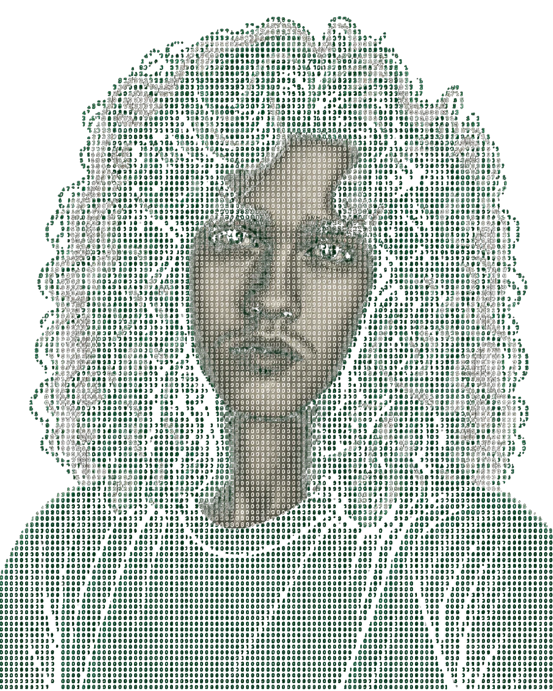 Portrait of Alexey rendered from green and white digits